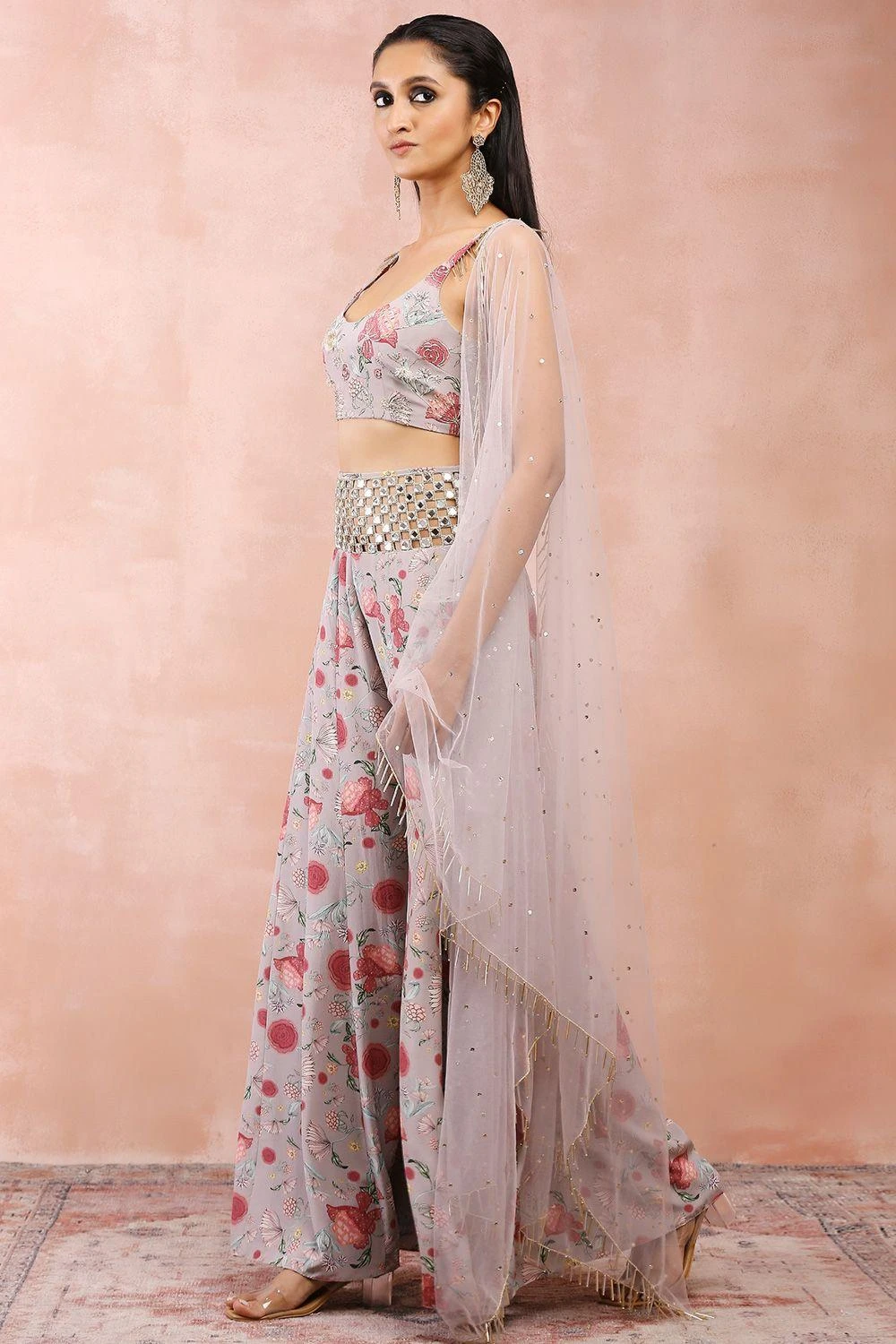 Payal Singhal Rose Pink Embroidered Choli & Palazzo With Dupatta 5 Payal Singhal Rose Pink Embroidered Choli & Palazzo With Dupatta - Image 3