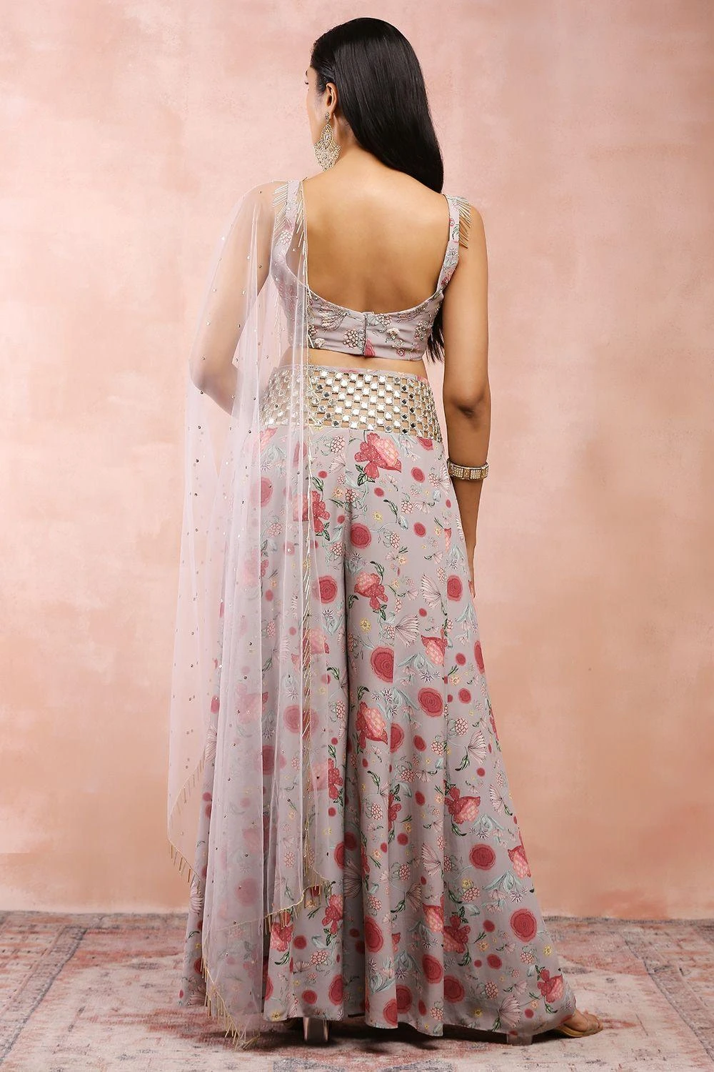 Payal Singhal Rose Pink Embroidered Choli & Palazzo With Dupatta 8 Payal Singhal Rose Pink Embroidered Choli & Palazzo With Dupatta - Image 6