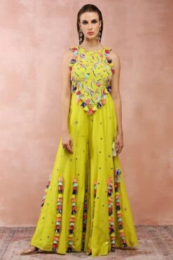 Payal Singhal Lime Embellished Choli & Sharara Set