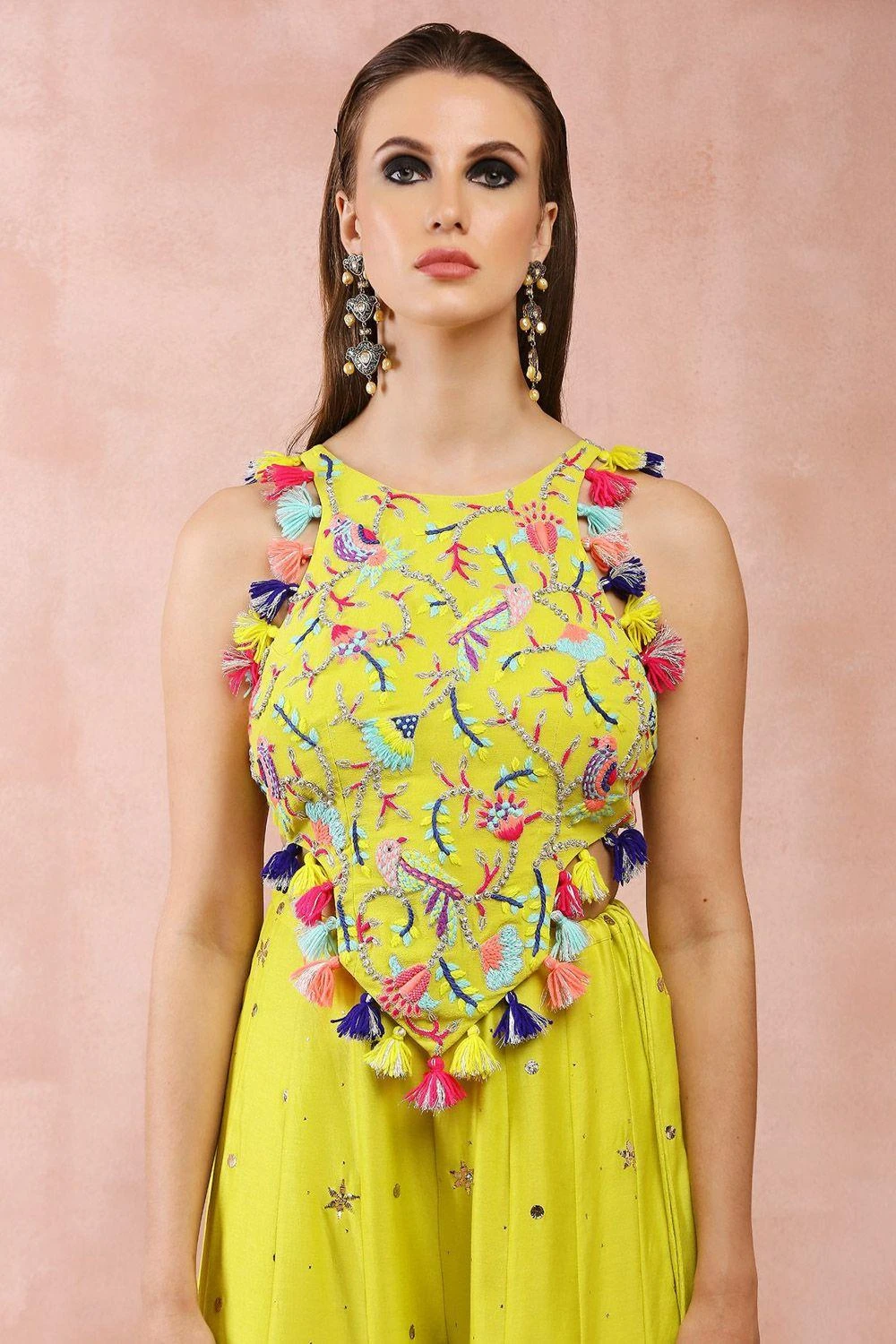 Payal Singhal Lime Embellished Choli & Sharara Set 5 Payal Singhal Lime Embellished Choli & Sharara Set - Image 3