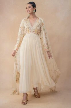 Ahilian Ivory Floral Embellished Anarkali Set