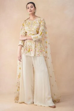 Ahilian Ivory Thread Embellished Sharara Set