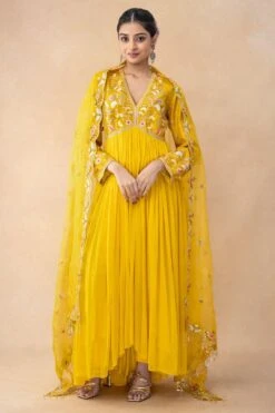 Ahilian Yellow Floral Embellished Anarkali Set