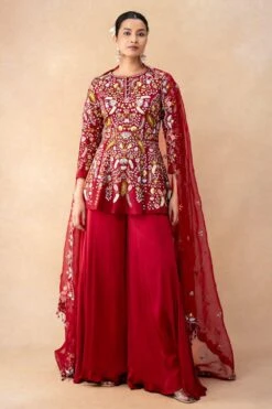 Ahilian Red Thread Embellished Sharara Set