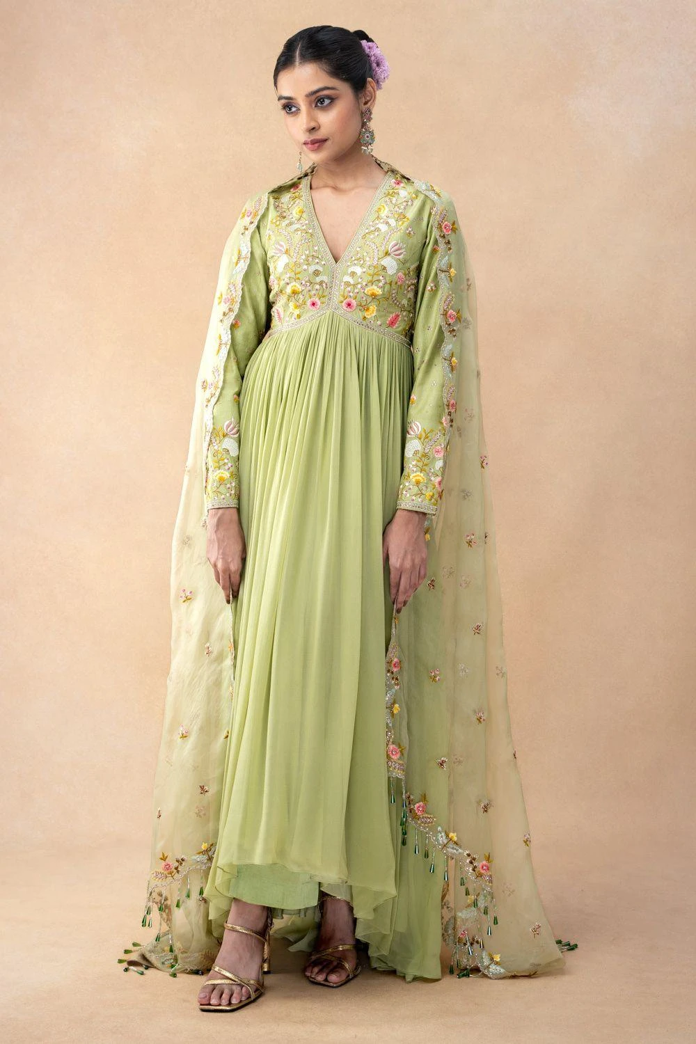 Ahilian Green Floral Embellished Anarkali Set 3 Ahilian Green Floral Embellished Anarkali Set