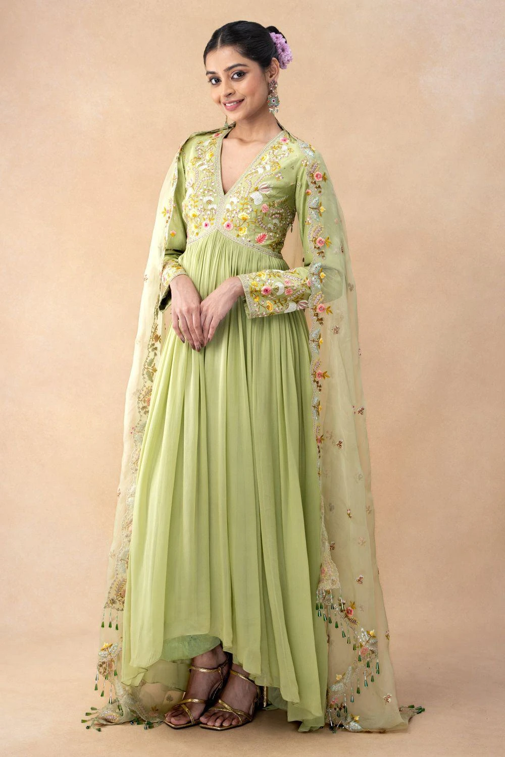 Ahilian Green Floral Embellished Anarkali Set 4 Ahilian Green Floral Embellished Anarkali Set - Image 2