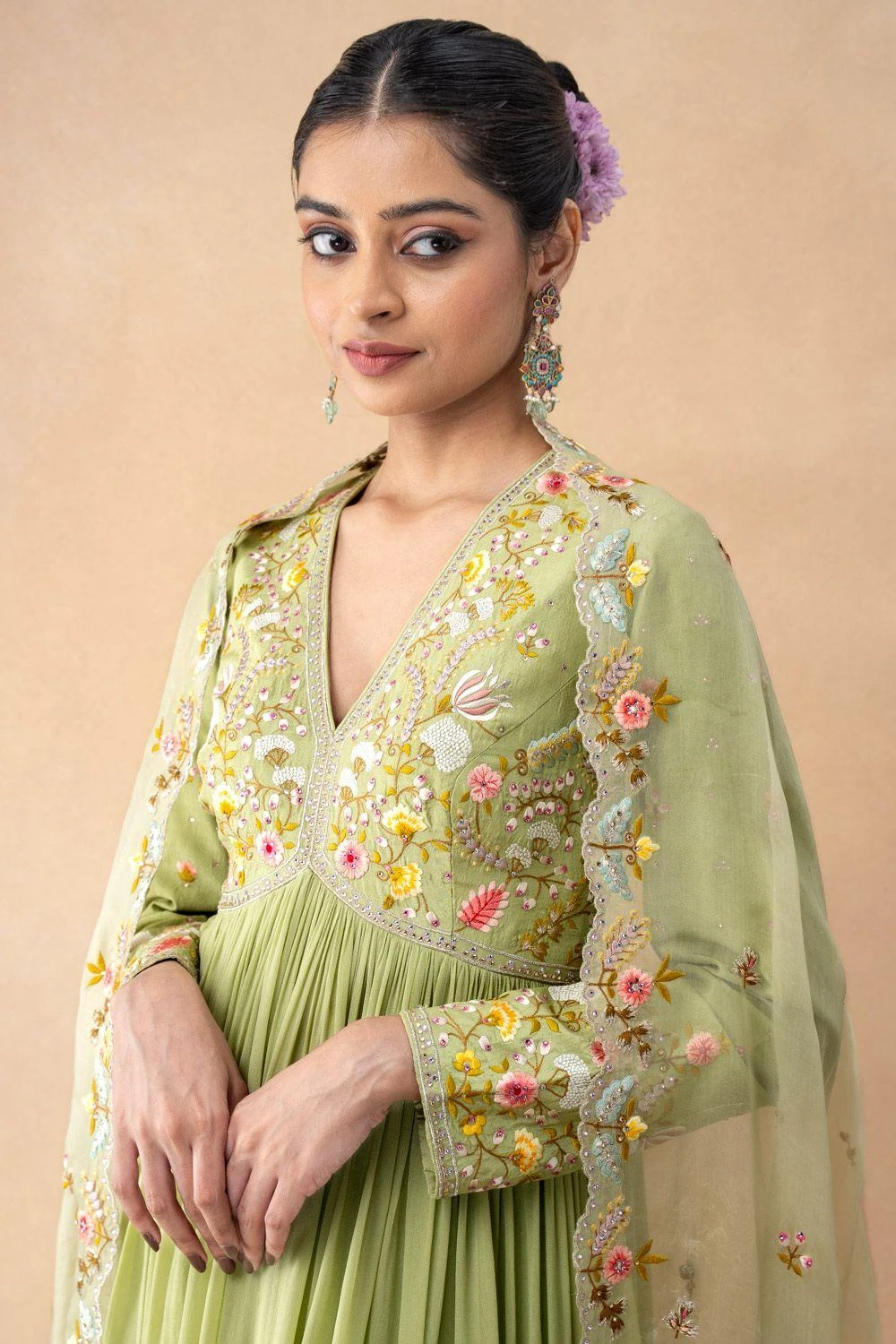 Ahilian Green Floral Embellished Anarkali Set 6 Ahilian Green Floral Embellished Anarkali Set - Image 4