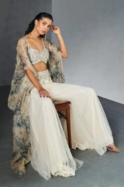 Bhumika Sharma Champagne-Blue Embellished Cape Set -Inca Sales Store 31823bs7 3