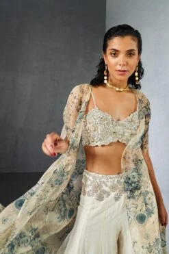 Bhumika Sharma Champagne-Blue Embellished Cape Set -Inca Sales Store 31823bs7 4