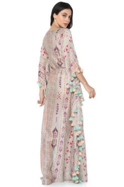 PS Pret By Payal Singhal Grey Ikat Silkmul Kaftan With Tassels -Inca Sales Store 319ps10 4