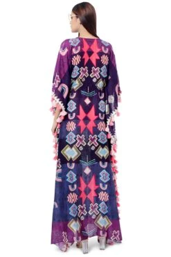 PS Pret By Payal Singhal Purple Ikat Silkmul Kaftan With Tassels -Inca Sales Store 319ps12 5