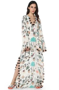 PS Pret By Payal Singhal White Morrocan Print Silkmul Kaftan -Inca Sales Store 319ps8 2