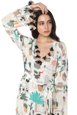 PS Pret By Payal Singhal White Morrocan Print Silkmul Kaftan -Inca Sales Store 319ps8 4