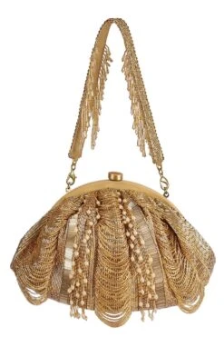 Lovetobag Gold Hand Embroidered Ruched Pouch -Inca Sales Store 31lb18 2