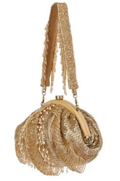 Lovetobag Gold Hand Embroidered Ruched Pouch -Inca Sales Store 31lb18 3