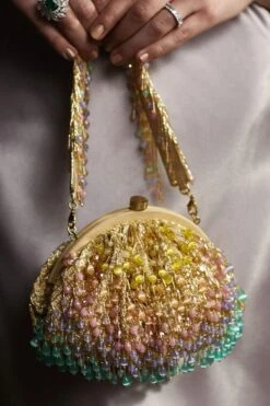 Lovetobag Opal Multi Hued Hand Embroidered Pouch