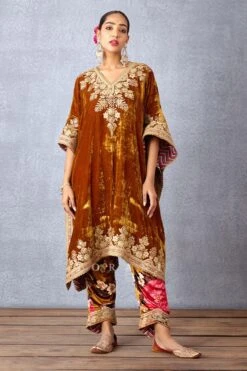Torani Ochre Yellow Hand Embellished Kaftan Set