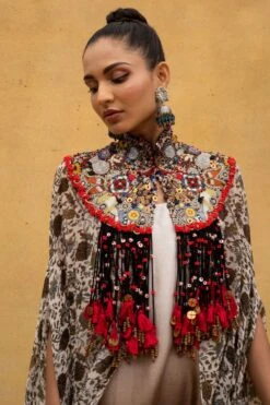 Anamika Khanna Beige Embellished Chiffon Cape & Dress -Inca Sales Store 32ak7 4