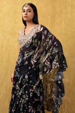 Arpita Mehta Black Floral Tiered Sari Set -Inca Sales Store 33ap2 4