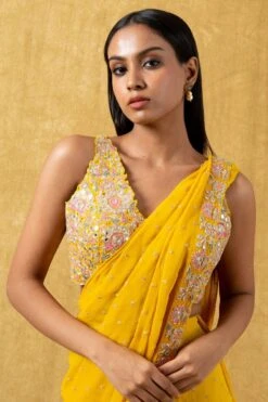 Arpita Mehta Yellow Hand Embellished Tiered Sari Set -Inca Sales Store 33ap5 4 1