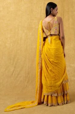 Arpita Mehta Yellow Hand Embellished Tiered Sari Set -Inca Sales Store 33ap5 5