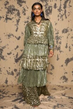 Rara Avis Khakhi Tiered Maxi Dress