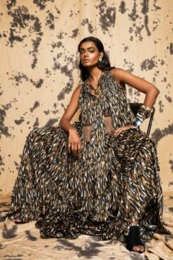 Rara Avis Olive Gathered Maxi Dress