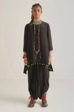 Aseem Kapoor Black Short Kurta & Draped Trouser Set