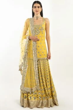 Abhinav Mishra Yellow Mirror Embellished Sharara Set