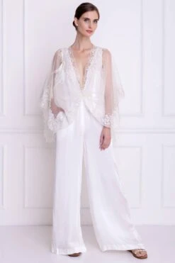 Dilnaz Ivory Draped Kaftan Jumsuit