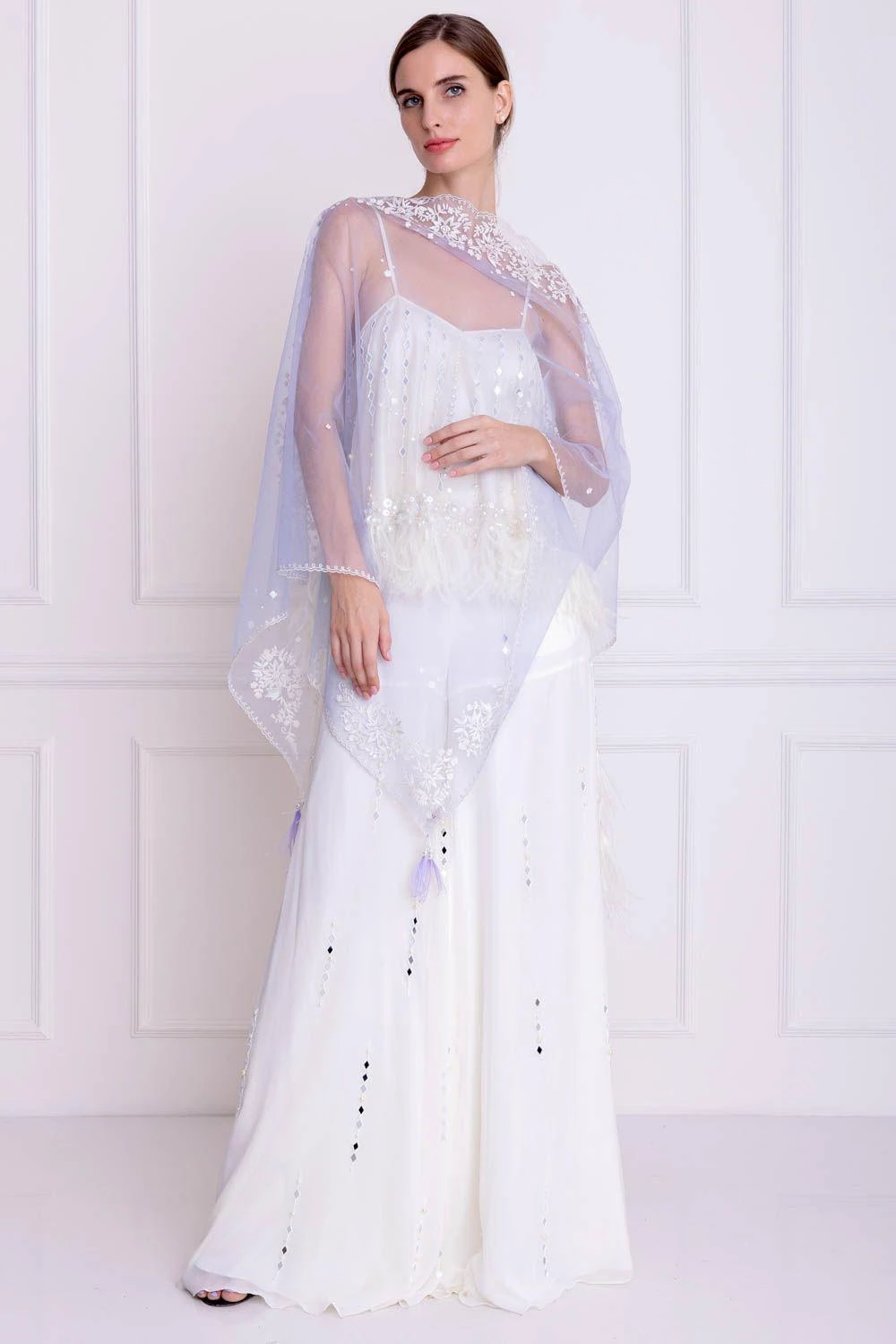 Dilnaz Periwinkle Triangle Shoulder Stole 3 Dilnaz Periwinkle Triangle Shoulder Stole