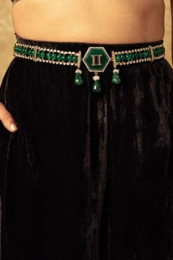 Tarun Tahiliani Accessories Emerald Green Swarovski Chain Belt