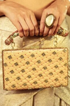 Tarun Tahiliani Accessories Gold Jewelled Clutch Bag
