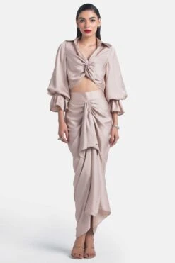 431-88 By Shweta Kapur Beige V Neck Crop Top