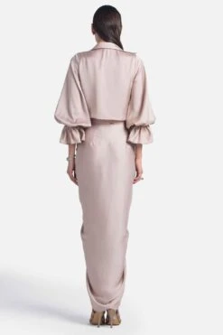 431-88 By Shweta Kapur Nude Satin Draped Skirt -Inca Sales Store 408431022 3 1