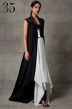 Amit Aggarwal Black & White Metallic Dress -Inca Sales Store 410am13 4