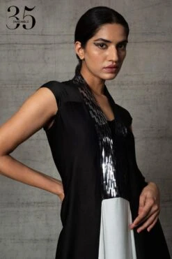 Amit Aggarwal Black & White Metallic Dress -Inca Sales Store 410am13 5