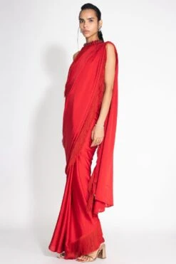 431-88 By Shweta Kapur Red Fringe Sari With A Jewelled Halter Top -Inca Sales Store 410coc10 3