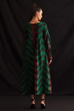 Amrich Emma Red & Green Silk Woven Pleated Shibori Dress -Inca Sales Store 41123am25 4