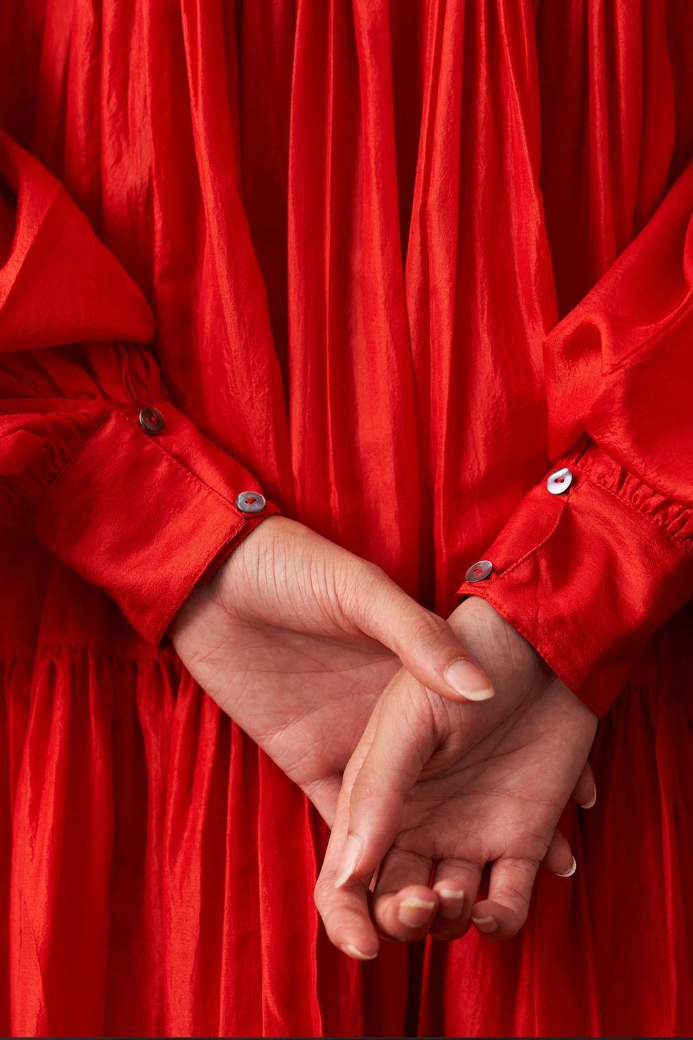 Amrich Ari Rose Red Silk Woven Pleated Tiered Dress 6 Amrich Ari Rose Red Silk Woven Pleated Tiered Dress - Image 4