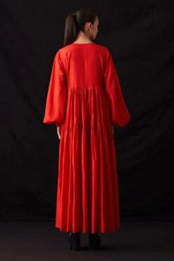 Amrich Ari Rose Red Silk Woven Pleated Tiered Dress 11 Amrich Ari Rose Red Silk Woven Pleated Tiered Dress -Inca Sales Store 41123am3 5