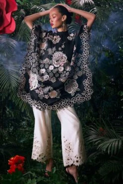 Chandrima Black Contrast Embroidered Kaftan