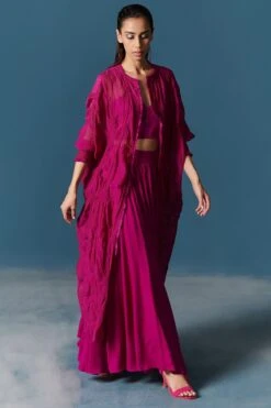 ILK Bouganville Smocked Chanderi Cape