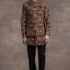 Tarun Tahiliani Men Black & Pink Floral Quilted Bundi Jacket Set