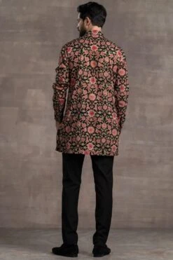 Tarun Tahiliani Men Black & Pink Floral Quilted Bundi Jacket Set -Inca Sales Store 411ttmw30 4