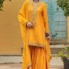 Niti Bothra Golden Yellow Bird Embroidered Sharara Set