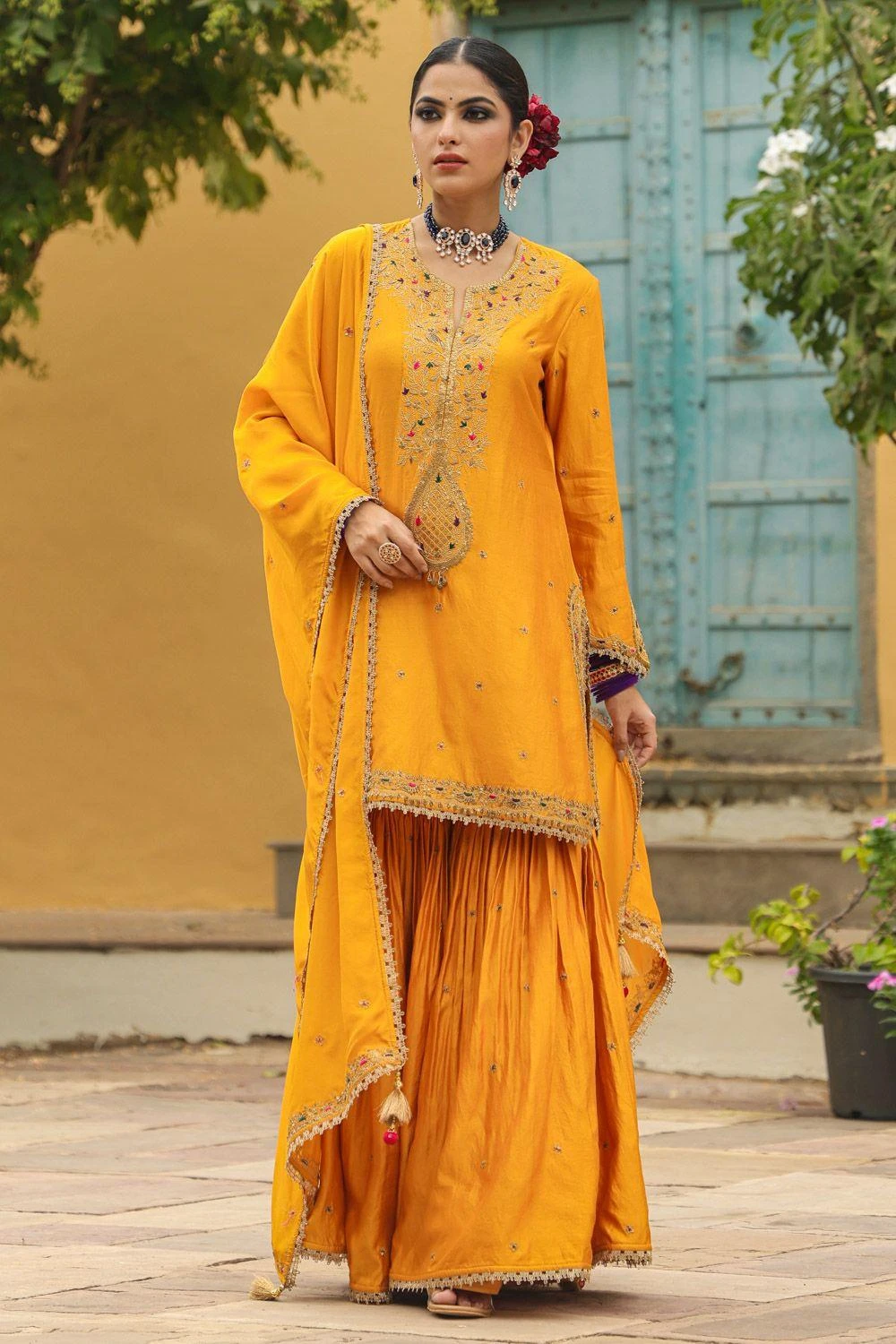 Niti Bothra Golden Yellow Bird Embroidered Sharara Set 3 Niti Bothra Golden Yellow Bird Embroidered Sharara Set
