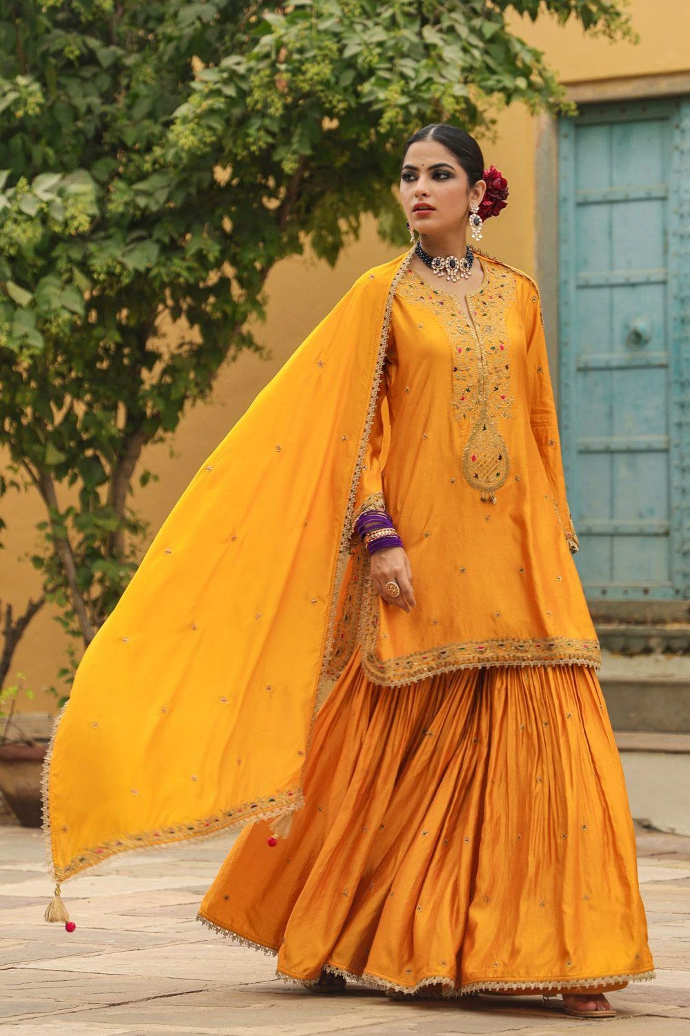 Niti Bothra Golden Yellow Bird Embroidered Sharara Set 6 Niti Bothra Golden Yellow Bird Embroidered Sharara Set - Image 4