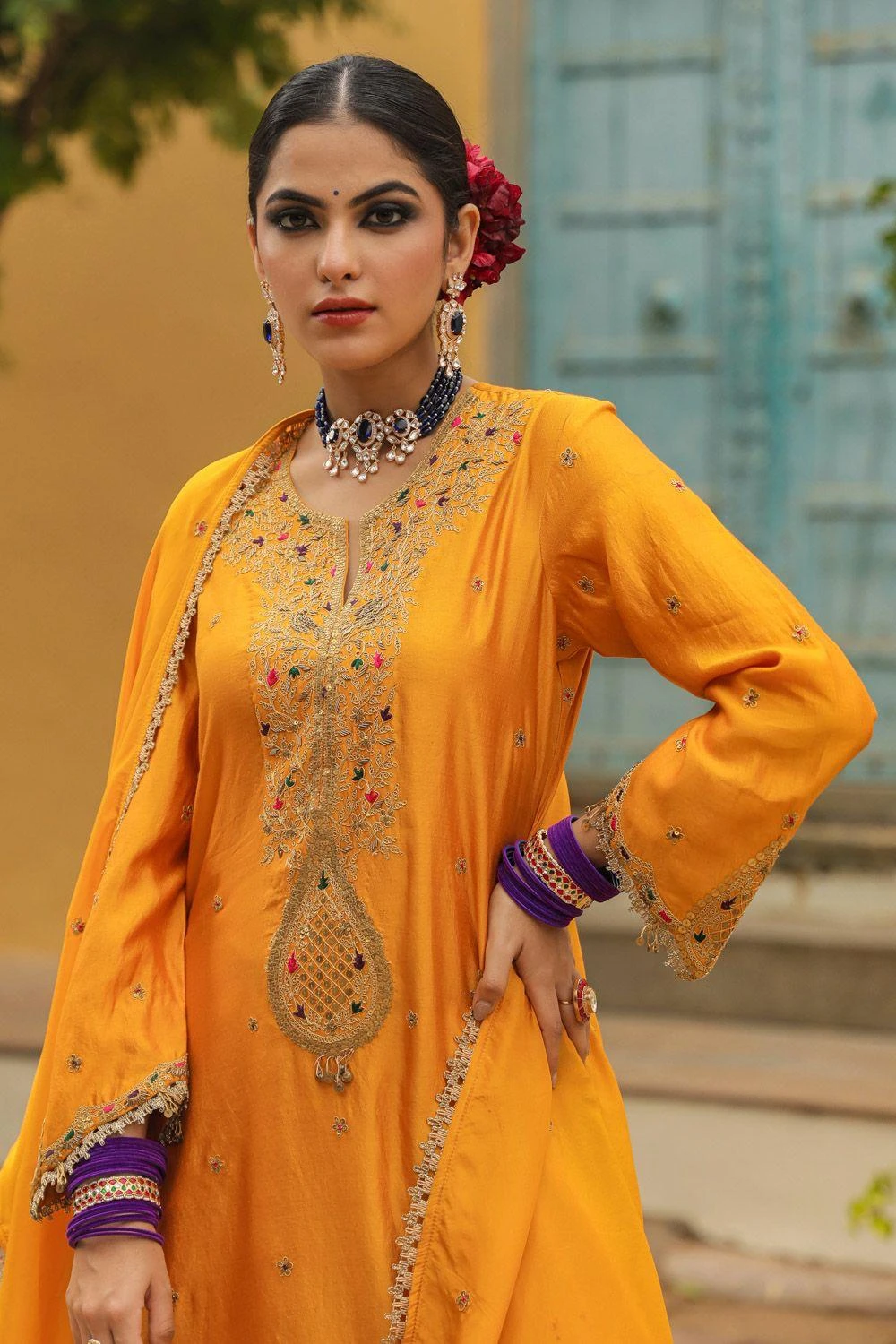 Niti Bothra Golden Yellow Bird Embroidered Sharara Set 7 Niti Bothra Golden Yellow Bird Embroidered Sharara Set - Image 5