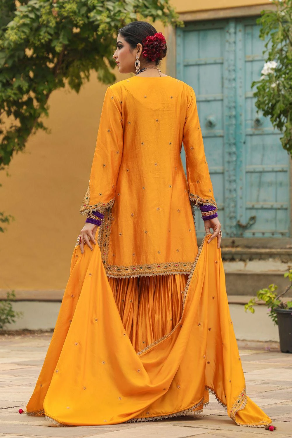 Niti Bothra Golden Yellow Bird Embroidered Sharara Set 8 Niti Bothra Golden Yellow Bird Embroidered Sharara Set - Image 6